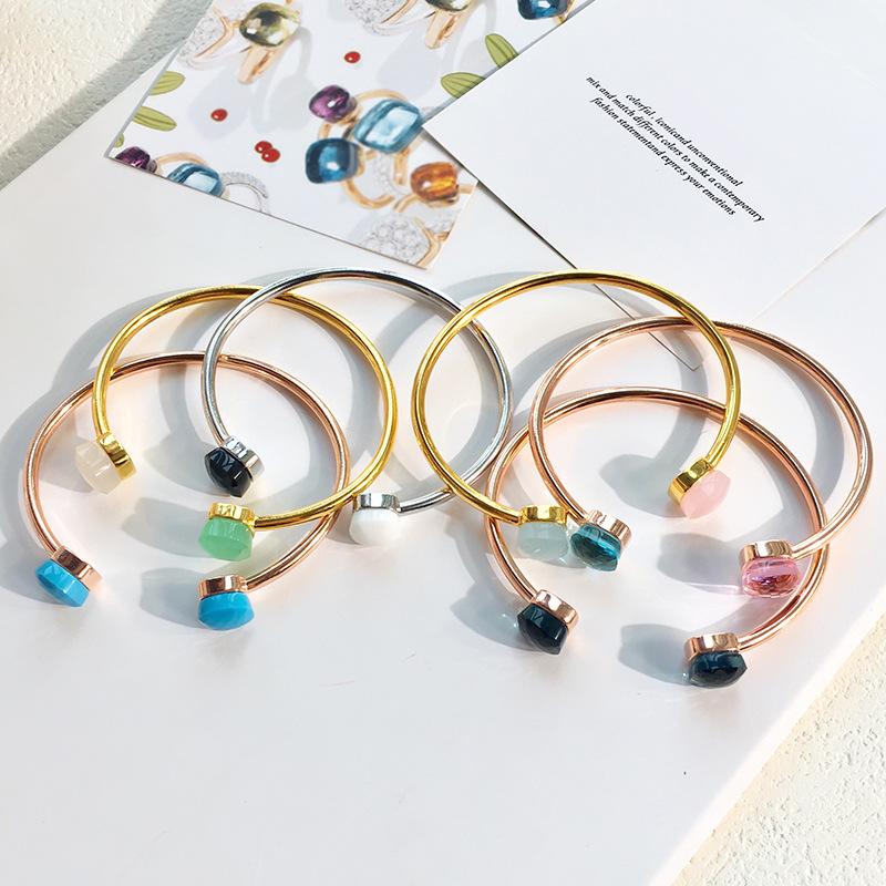 Crystal Candy Style Bangle Gold Color Mix Freely Matched Colors Adjusted Size Open Bracelets For Women Gift