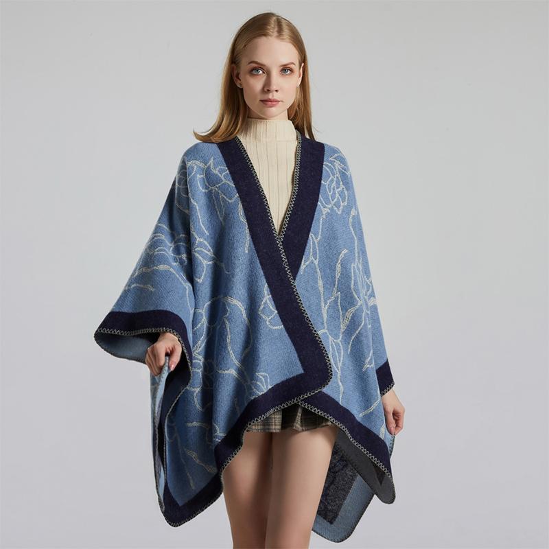 Arrival Fashion Comfortable Elegant Print Scarf Winter Vintage Thick Warm Tassel High Quality Two Sides Knit Poncho Scarves