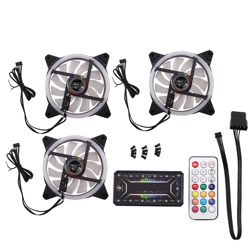 Computer PC Case Fan RGB Adjust LED Quiet Remote Cooler Cooling Fans (3PCS+1 Controller) Laptop Pads