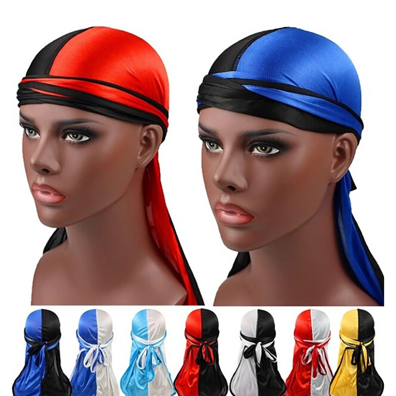 Women Silky Durag Head Wrap Cap Summer Bandannas Rag Hat Solid Fashion Scarves