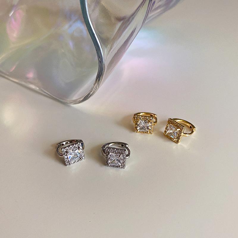 Delicate Small Square CZ Stone Hoop Earrings Simple Tiny Ear Huggies Hoops Minimal Cubic Zirconia & Huggie