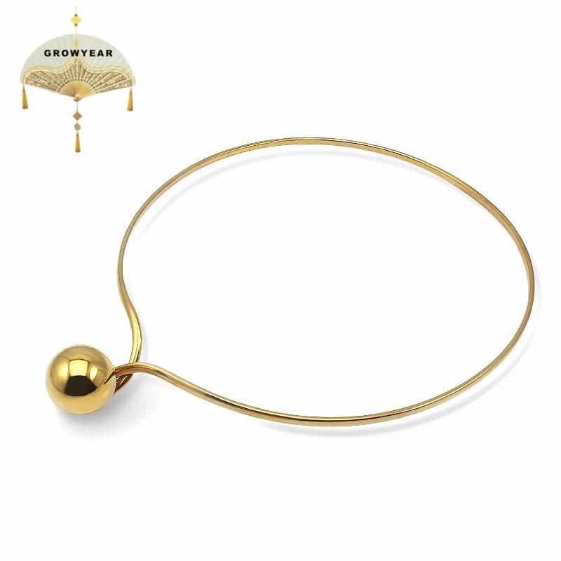 Stainless Steel Metal Chokers Necklace Gold Silver Woman Jewelry Golden Ball Opening Simple Fashion Necklaces