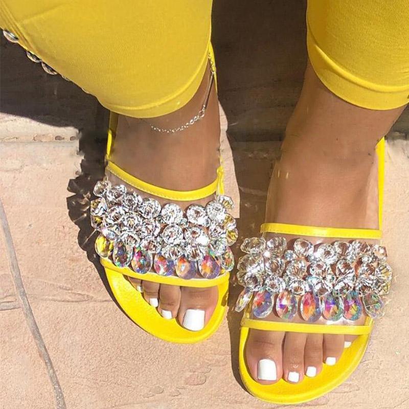 Slippers Fashion Crystal Women Bling Flat Casual Ladies Jelly Shoes Rhinestone Beach Summer Glitter Female Transparent Slides