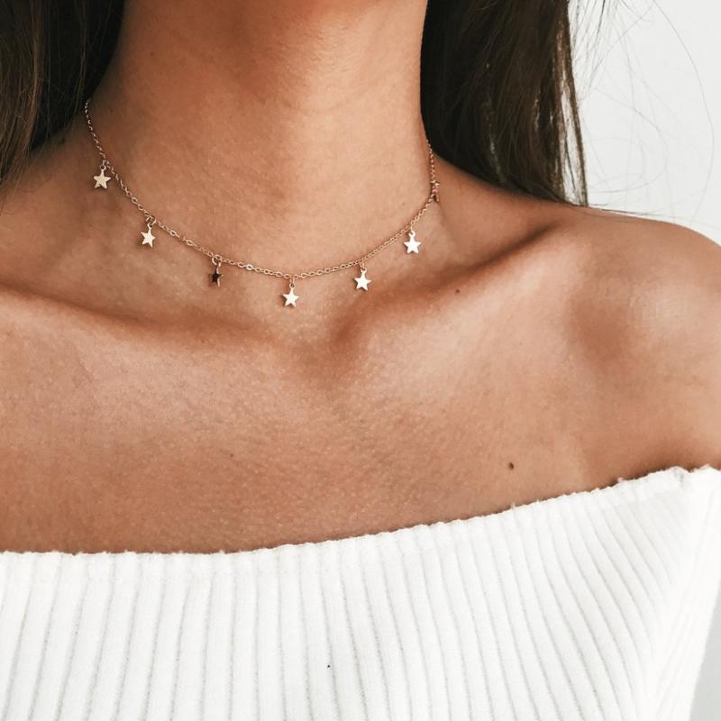 Chokers 2021 Boho Women Chocker Gold Silver Chain Star Choker Necklace Collana Kolye Bijoux Collares Mujer Gargantilha Collier Femme