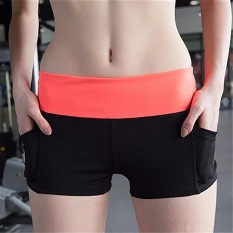 Gym Yoga Shorts Europe US Russia Tide Women Slim Skinny Underwear Cute Yellow Black Patchwork Pockets Elastic Waist Soft Fiber