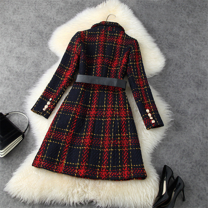 Women&#039;s Trench Coats British style vintage plaid tweed fleece coats winter jackets elegant sleeve designers full wool blend long outerwear T4ID