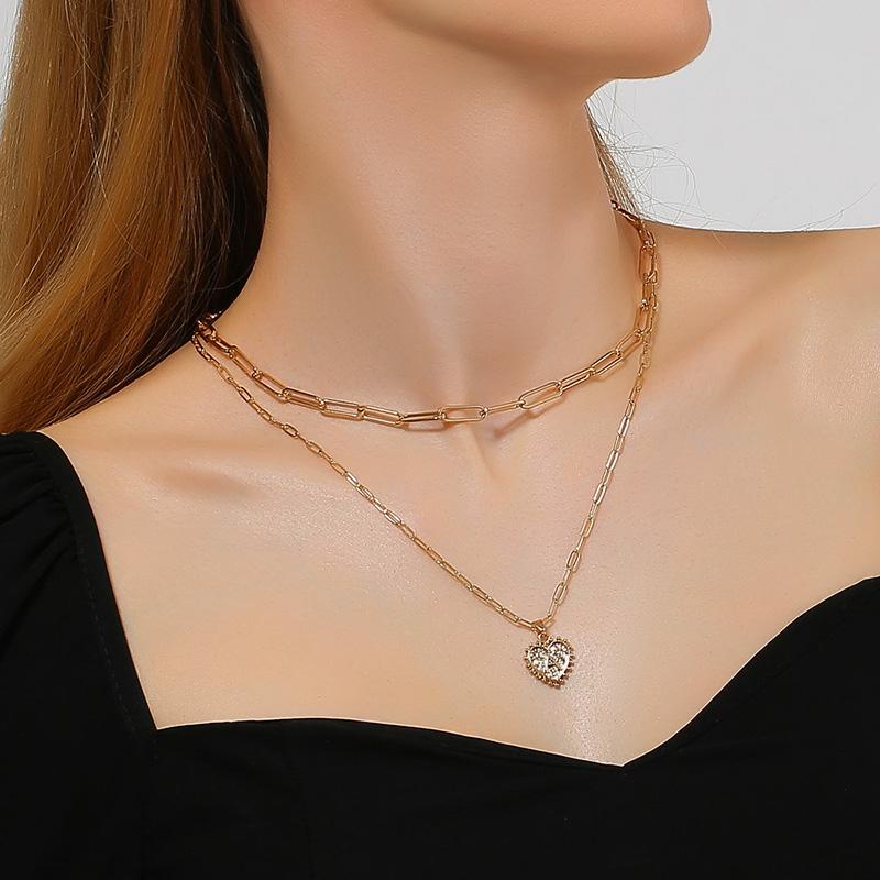 Pendant Necklaces Women&#039;s Boho Double Layered Gold Chains Trendy Geometric Heart A M Letter Female Neck Collars Jewelry Gifts