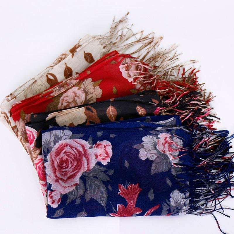 Scarves Fashion Tassel Shawl Print Floral Cotton Scarf Women Muslim Hijab Lightweight Wrap Islamic Headband 10pcs-lot