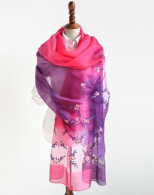 Scarves Real Silk Blending Enlarge Widen Embroidered Neck Scarf Women 82x198cm