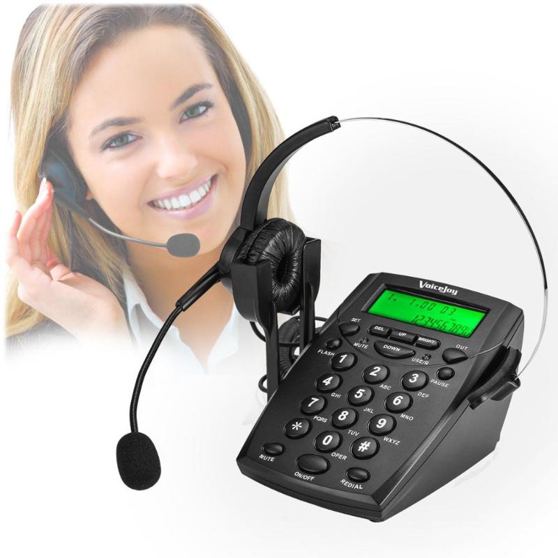 Headsets VoiceJoy Headset Telephone Desk Phone Headphones Hands-free Call Center Noise Cancellation Monaural With Green Backlight