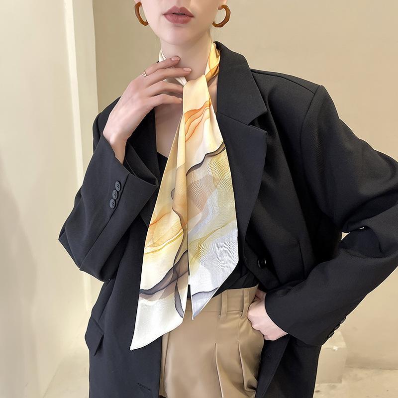 Scarves Spring And Summer Chinese Wind Ribbon Women&#039;s Small Silk Scarf Simulation Twill Light Luxury Stewardess Hair Band