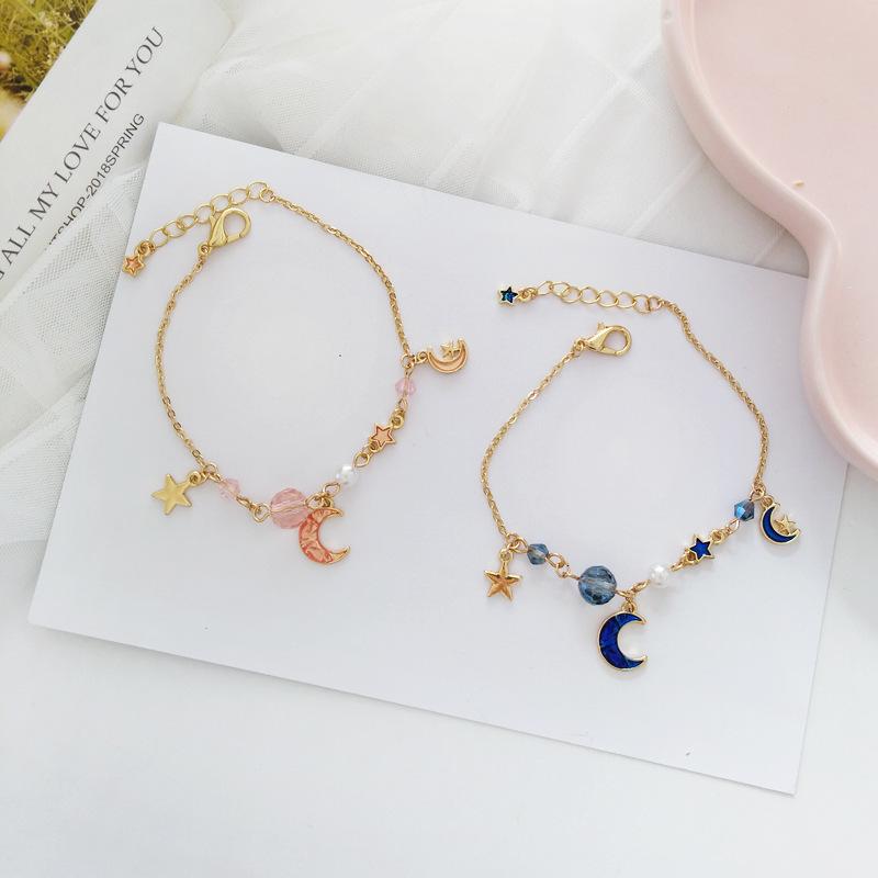 Link, Chain Korean Japan Moon Star Starry Sky Sweet Cute & Link Bracelets Girls Woman Fashion Jewelry Gifts Summer Holiday-YBYBL003F