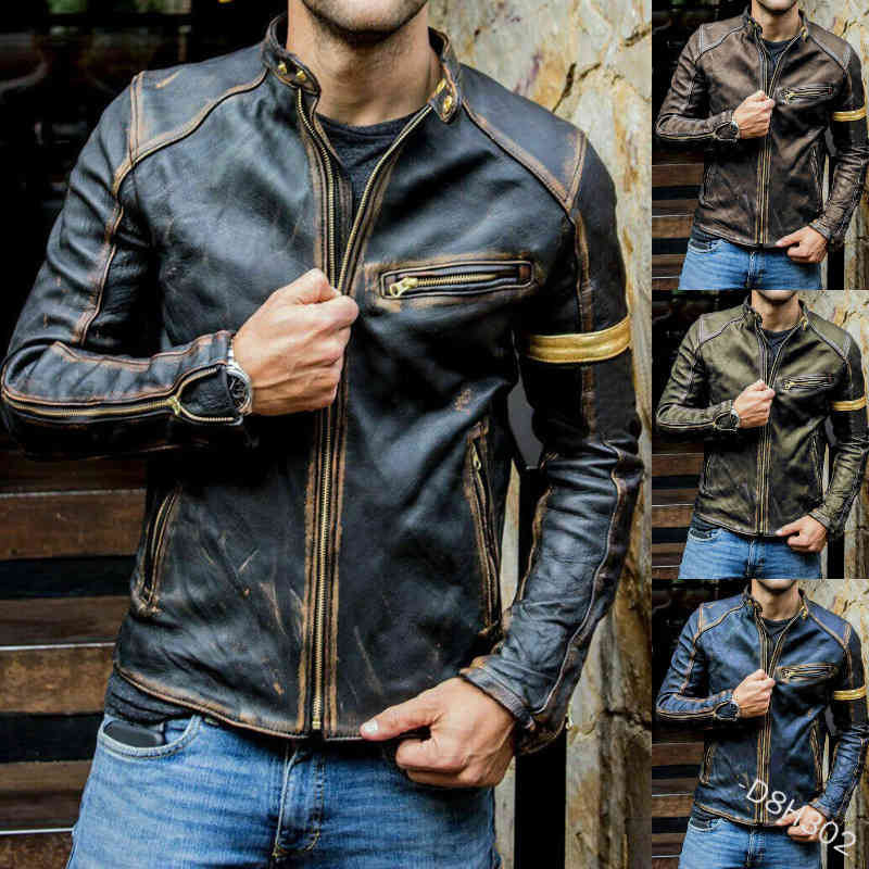 Men&#039;s Leather Jacket Youth Stand Collar Punk Motorcycle