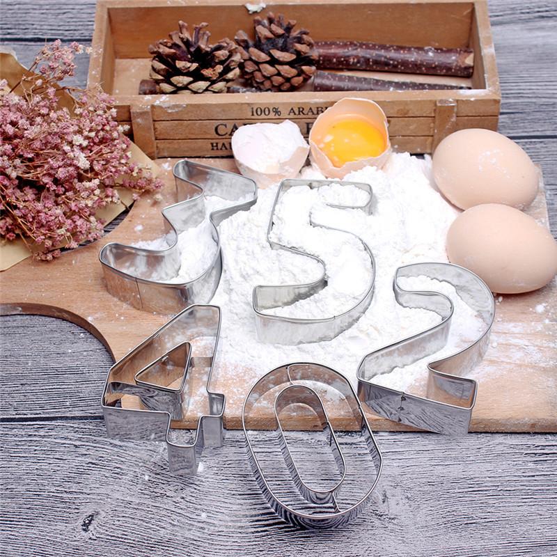 Baking Moulds 9-10 Pcs Number Shaped Cookie Cutter 3D Cake Decorating Stainless Steel Tools Fondant Biscuit Mold Kitchen Accessories