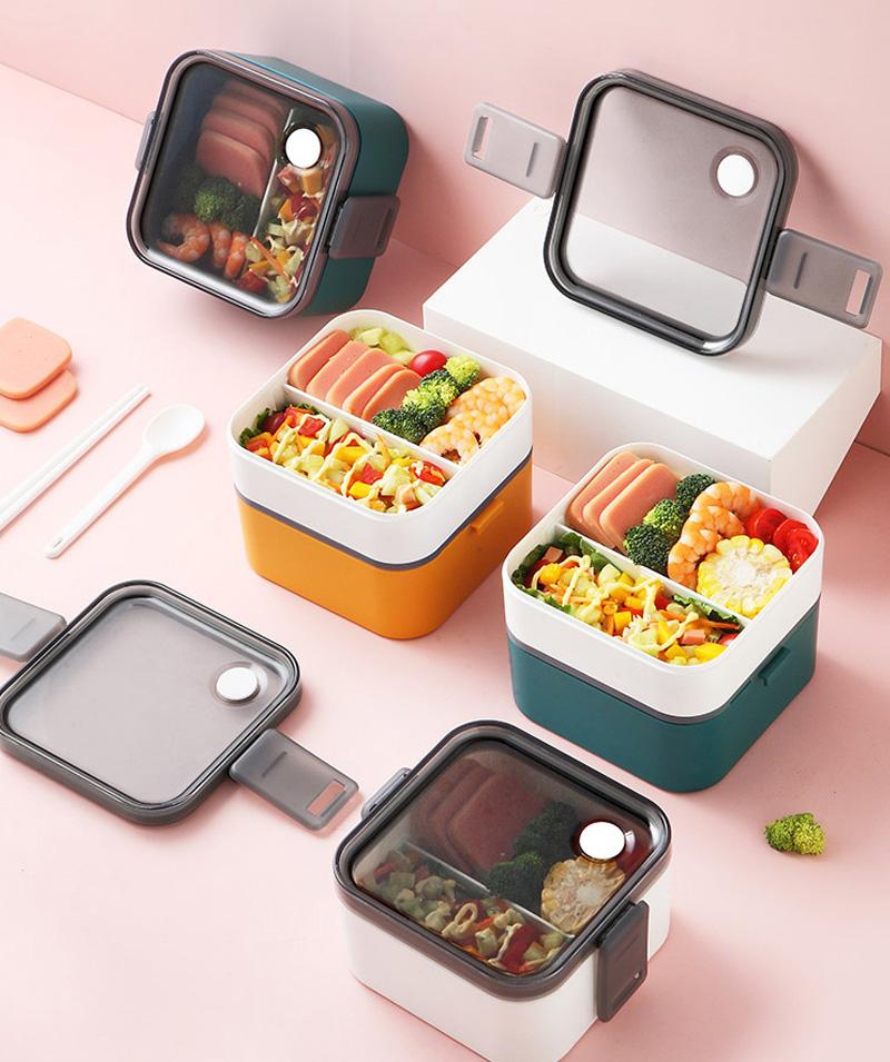 Dinnerware Sets 2 Layer Portable Oven Lunch Box Separate Container Microwave Bento Boxes Student Lunchbox