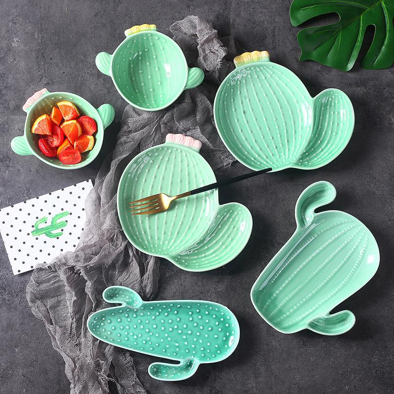 Dishes & Plates Cactus Shaped Kawaii Plate Snack Tray Fruit Salad Bowl Dessert Serving Microwave Oven Baking Tableware For Kitchen