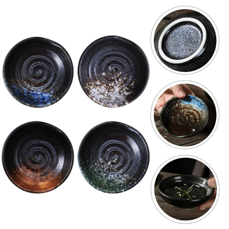 Dishes & Plates 4pcs Japanese Style Ceramic Dipping Sauce Vinegar Saucer Seasoning (Assorted Color)