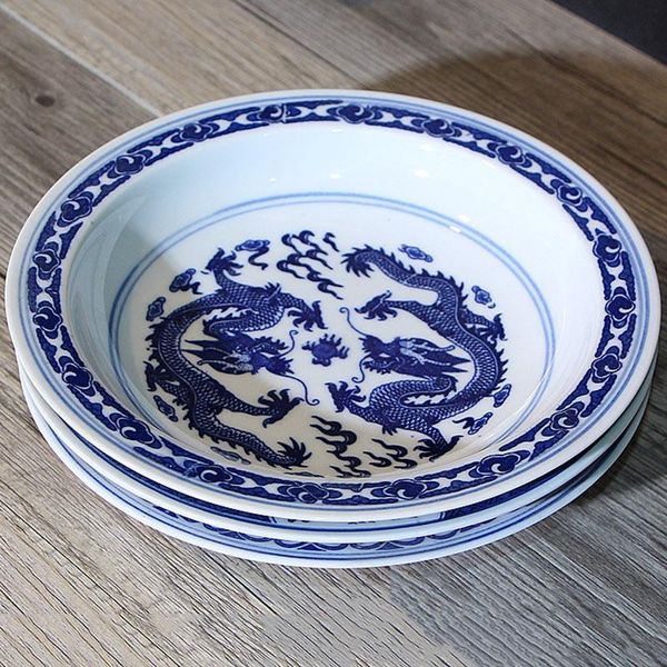 Dishes & Plates 7-8 Inch Chinese Vintage Blue And White Porcelain Dinner Jingdezhen Ceramic Plate Round Steak Dish Fruit Cake Holder
