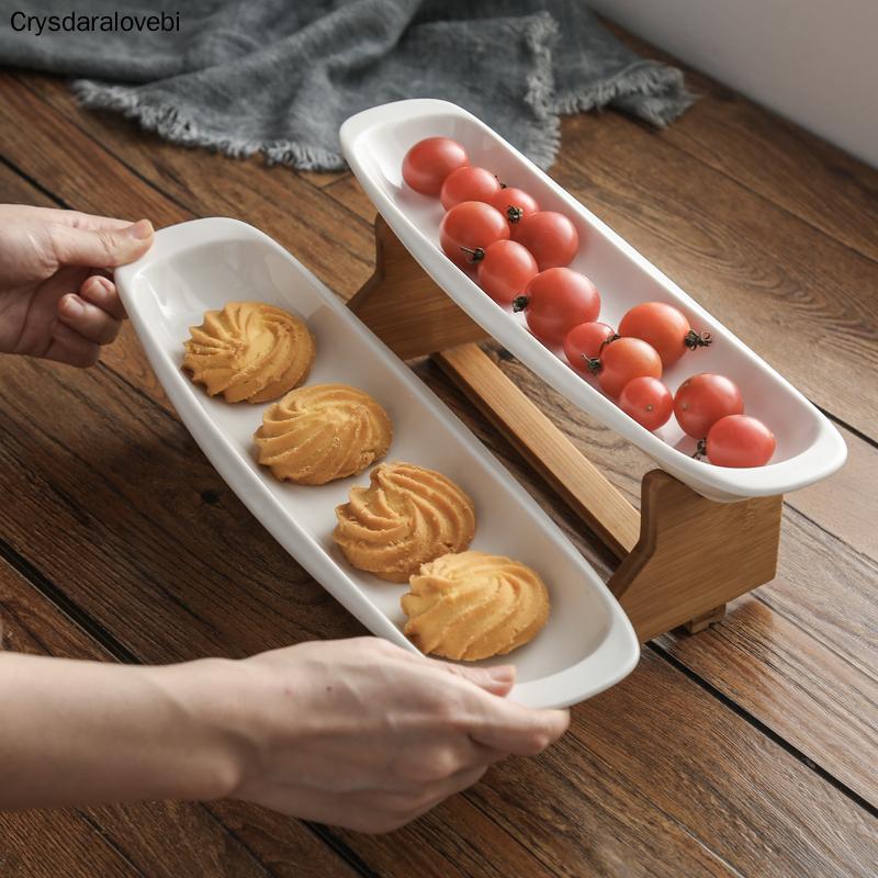 Dishes & Plates Step Shape Ceramic Bowl Set Dessert Plate Wooden Ladder Fruit Dish Dinner Porcelain Cake Tray Tableware