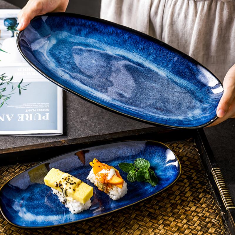 Dishes & Plates Japanese Style Kiln Changing Serving Platter 28.3cm, 34.7cm, Porcelain Oval Dinner For , Appetizers, Dessert, Fish