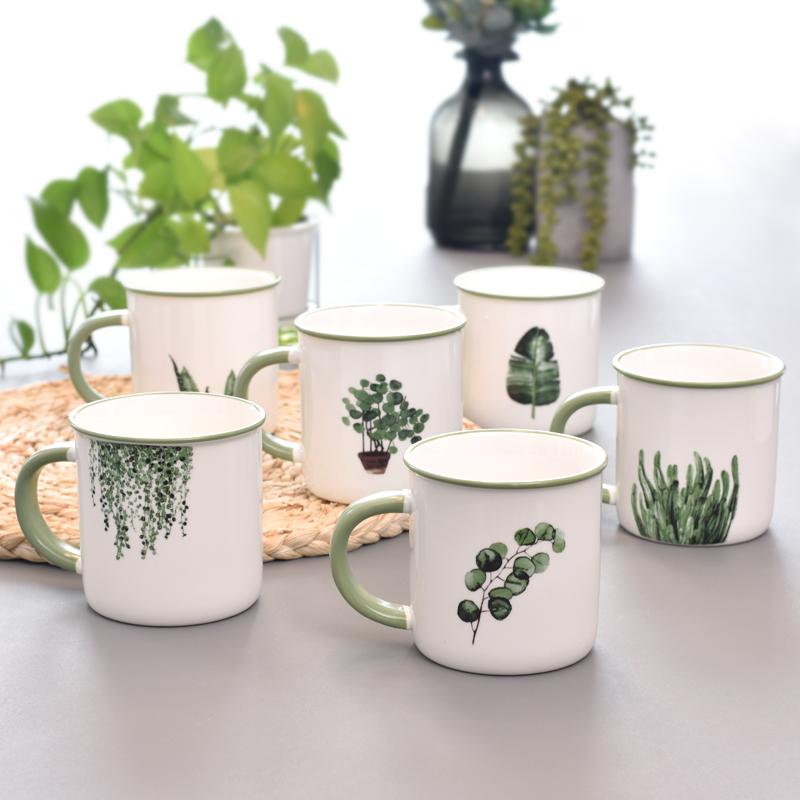 Mugs YJBD 350ml Ceramic Cup Milk Tea Mug Green Plant Water Coffe Office Drinkwear Birthday Gifts 1pc