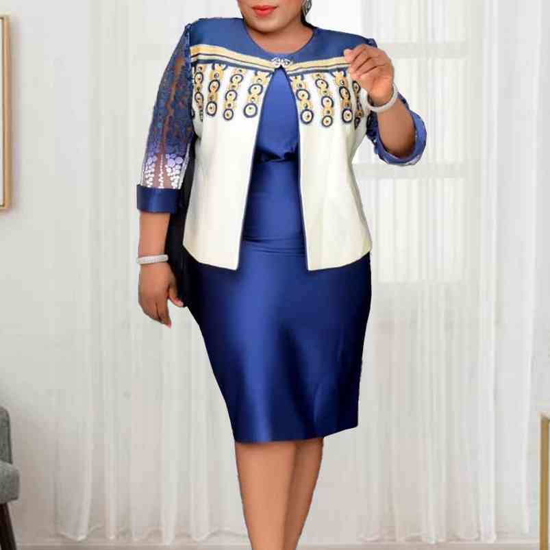 Women&#039;s Blouses & Shirts Women Two Pieces Set Blazer Coat with Slim Dresses Elegant Office Ladies Suits Classy Work Wear Modest Da