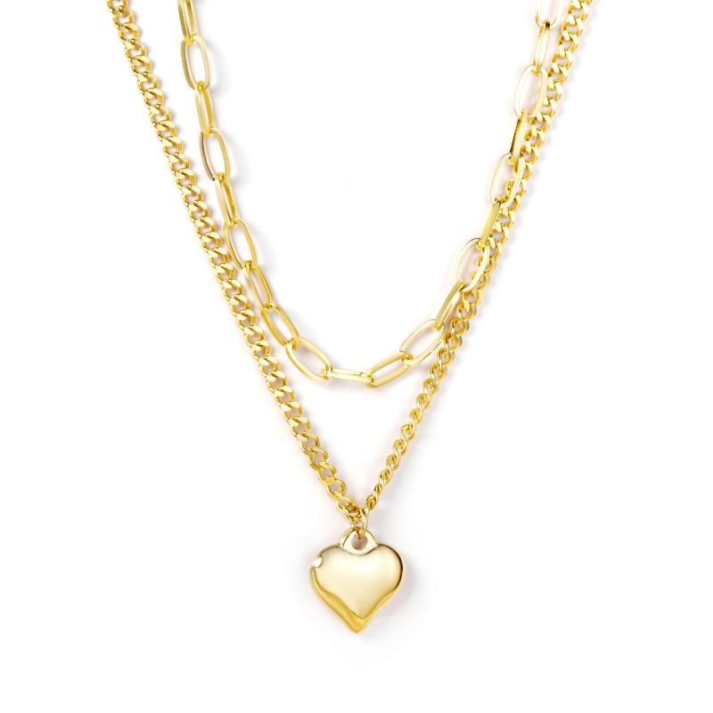 Pendant Necklaces LUXUKISSKIDS Cuban Choker Collar Statement Jewelry Inoxydable Female Gold Color Heart Pendants Double Layer Chains