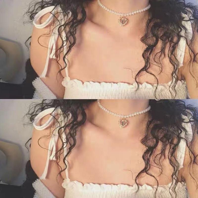 Pendant Necklaces Punk Gothic Harajuku Pearl Chain Hollow Heart Shaped Retro Court Cross Choker Necklace Fashion Jewelry For Women Girls