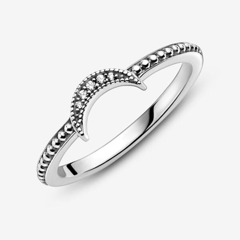 Cluster Rings 2021 Winter 925 Sterling Silver Ring Crescent Moon Beaded Women Christmas Gift Engagement Anniversary Jewelry