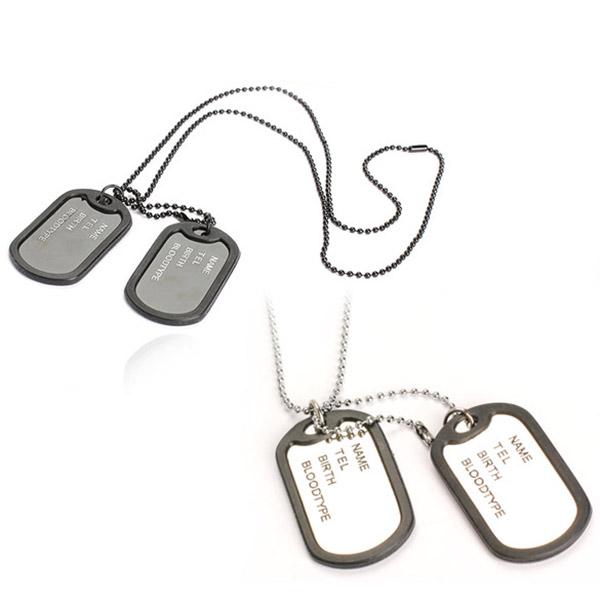 Pendant Necklaces Man Dual Plates Sweater Necklace Chain Military Army Tag MAEA99