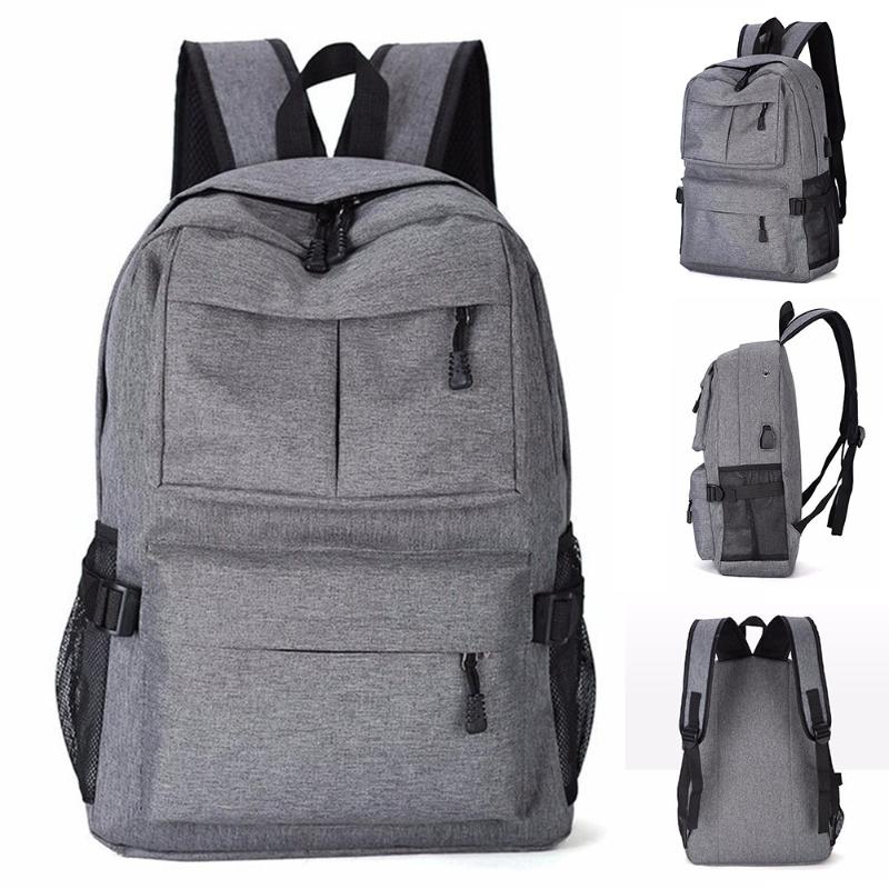 Backpack Men Women Large Capacity Canvas School Adjustable Strap Casual Laptop USB Charge Port Rucksack Zipper Wear Resistant