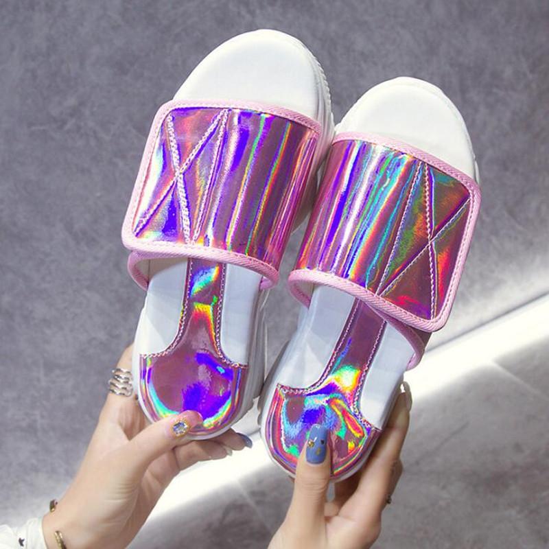 Slippers 2021 Summer Sandals Woman Flip Flops Platform Shoes Candy Color Outdoor Slip On Fashion Beach Slides Pantoufle Femme