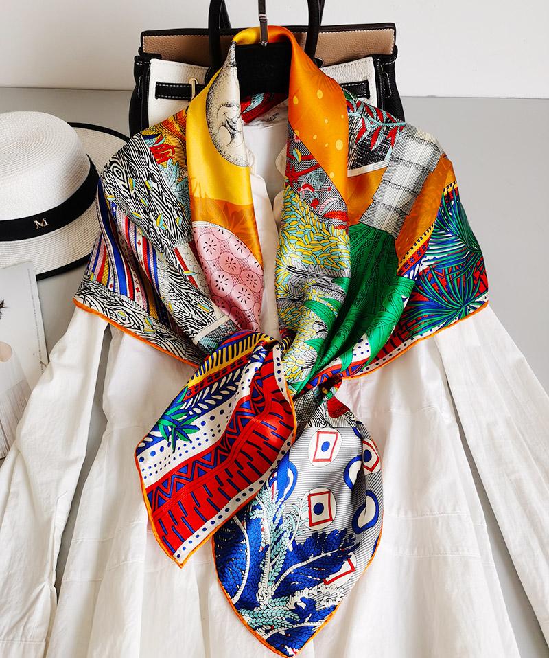 Scarves 100% Pure Silk Satin Square Big Scarf Shawl Wrap Kerchief 43.3&quot;x43.3&quot; WJ066