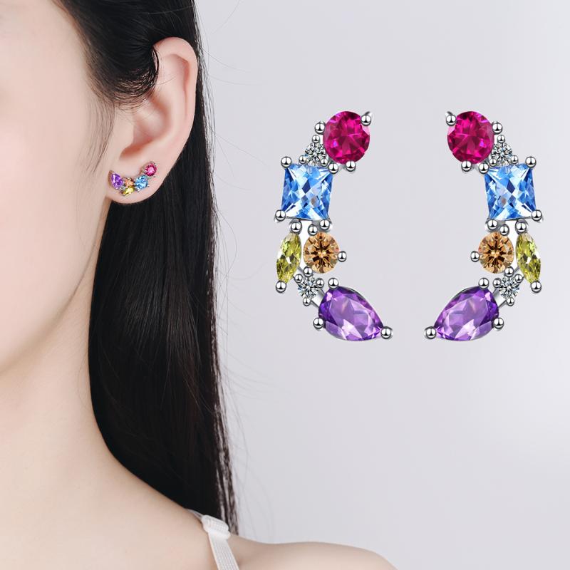Stud Women&#039;s Colorful Cubic Zirconia Crescent Moon Ear Studs Earrings Eardrop Female Ladies Jewellery Gifts
