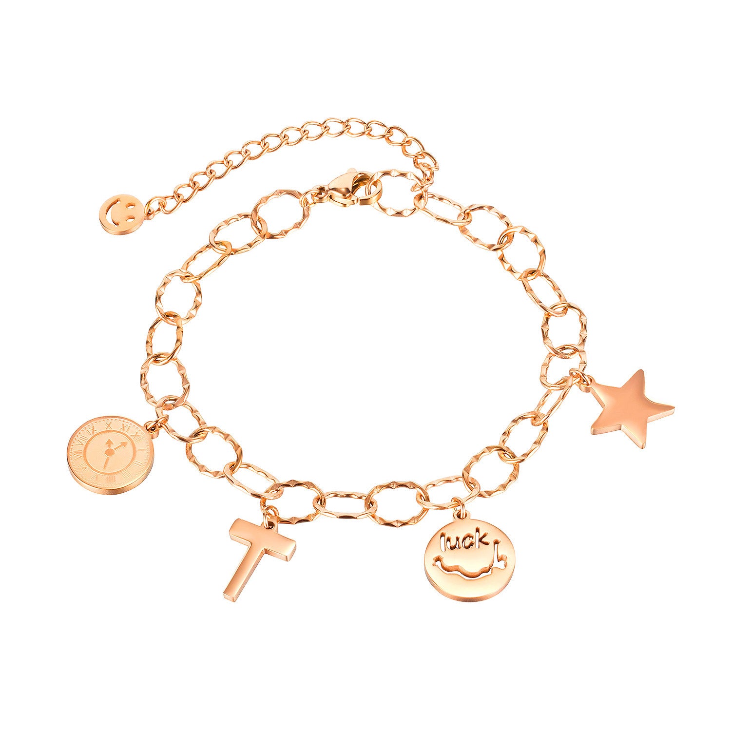 link chain charm bracelets for women rose golden plated tag jewelry adjustable opening girls Valentines Day gifts