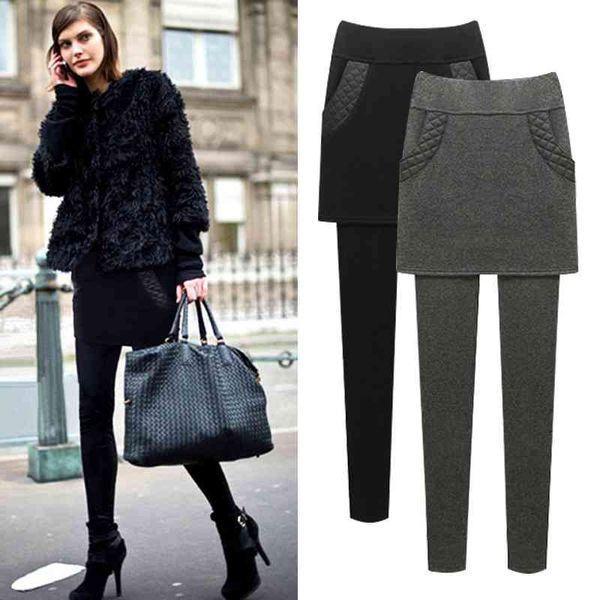M-6XL Plus Size Thicker Warm Women Winter Leggings Female Casual Outer Wear leggins Pants Skirt Sweatpants High Waist Leggings 210519