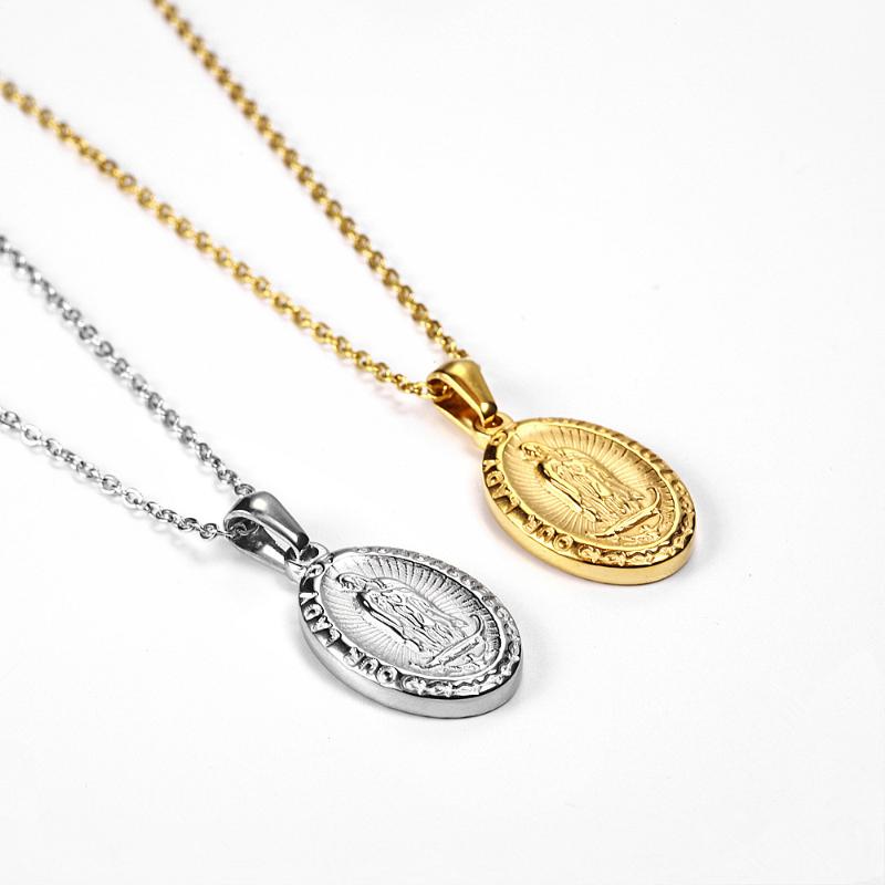 Pendant Necklaces Necklace Women Guadalupe Virgin Mary Gold-Plated Stainless Steel Religious Accessories Chain Long Choker On The Neck