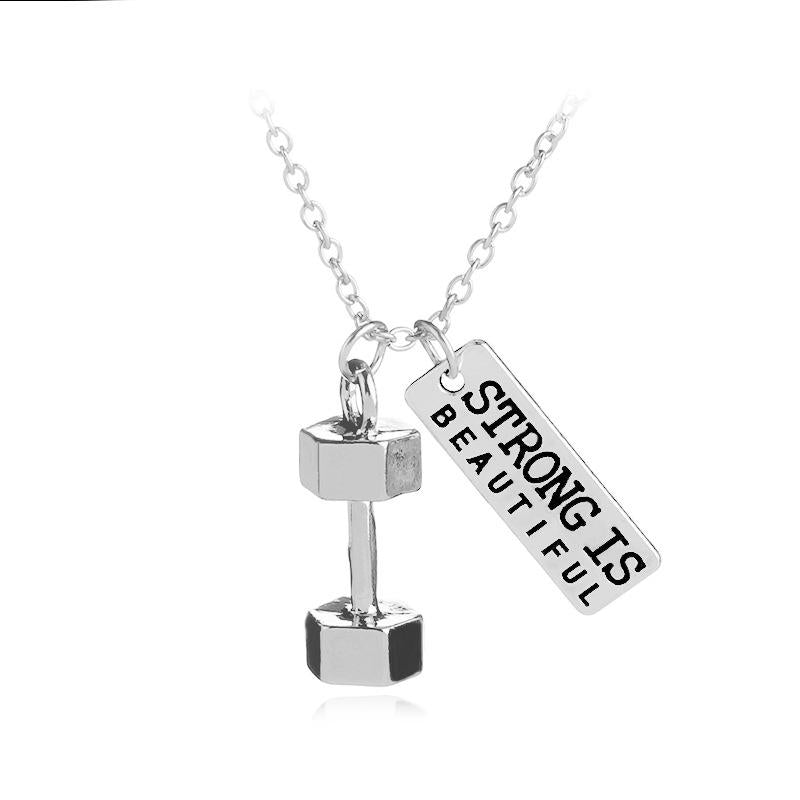 Pendant Necklaces Choose Strength English Letters Small Kettlebells Fitness Strong Body Necklace Woman Mother Girl Gift Wedding Blessing Jew