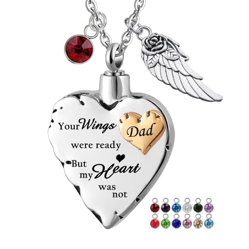 Pendant Necklaces Memorial Gifts Angel Cremation Urn Jewelry 12 Colors Rhinestones Charms Heart Necklace Stainless Steel Ashes Keepsake