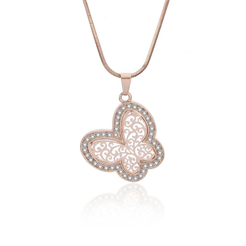 Pendant Necklaces CZ Crystal Gold Butterfly Necklace Women Wedding Jewelry Clavicle Choker Hollow Flower Charm Design