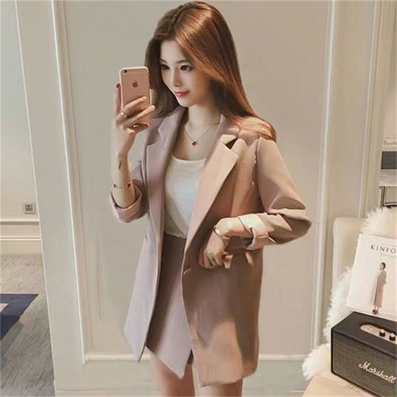Two Piece Dress Women Striped Skirt Suits One Button Notched Blazer Jackets and Slim Mini Skirts Pieces OL Sets Female Outfits QW6