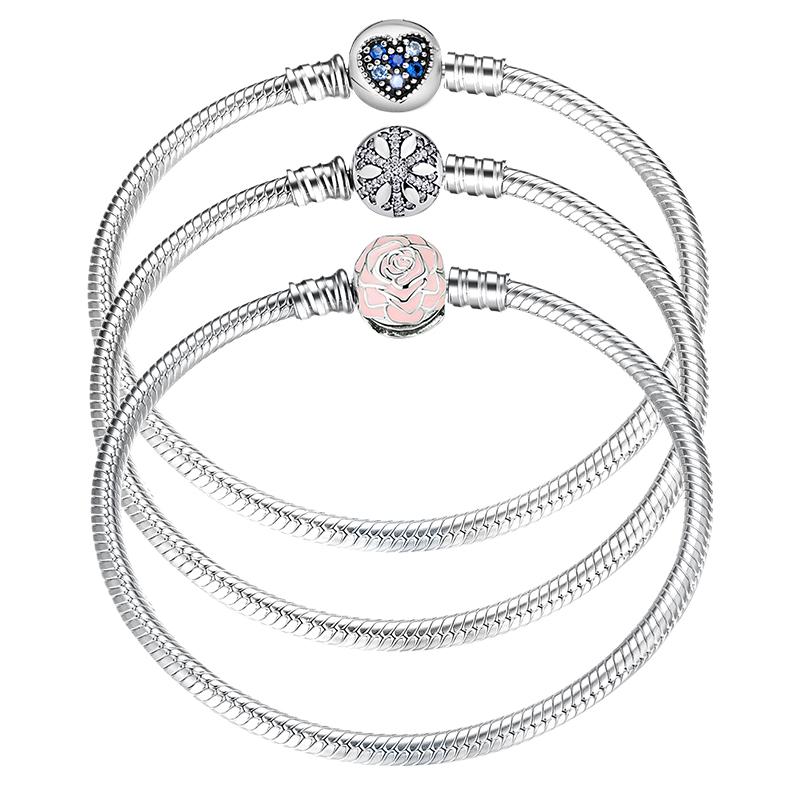 Link, Chain Holiday Gift 925 Sterling Silver Charm Beads Buckle Bracelets For Women Snake Bone Bangles DIY Jewelry