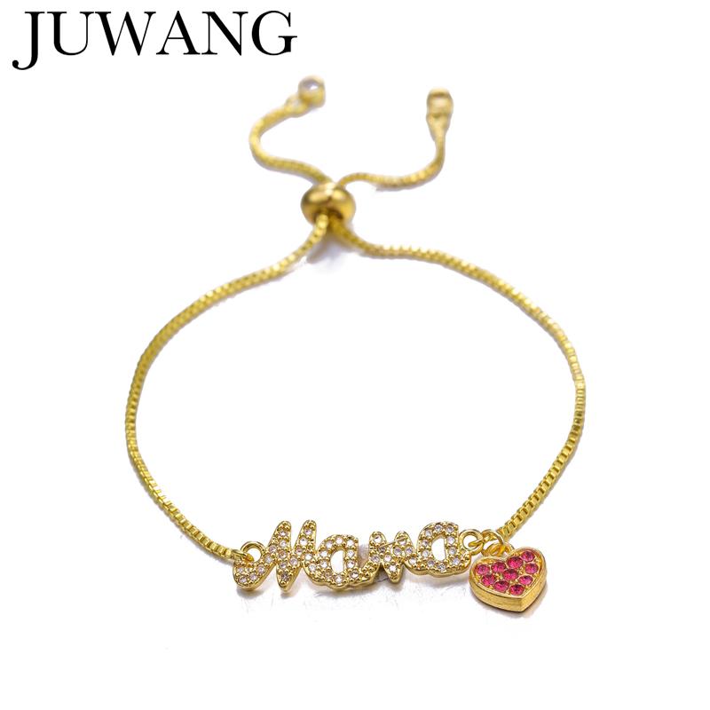 Link, Chain Handmade Birthday Gift Bracelets Heart-shaped-letter Mama Boy-Girl Adjustable Bracelet Gold-Silver For Gril Mother&#039;s Day Gifts