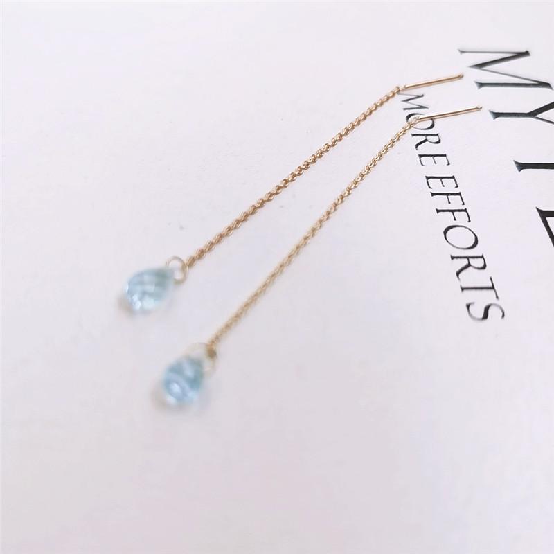Dangle & Chandelier DAIMI Blue Topaz Long Earrings Gemstones 14K Gold Filled For Women Gift