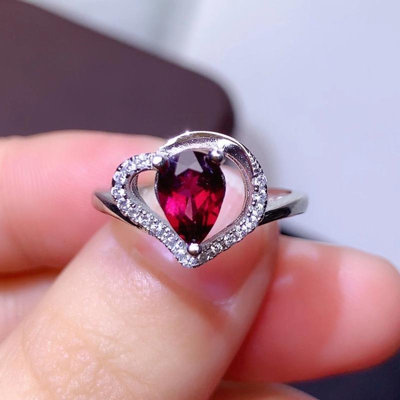 Cluster Rings CoLife Jewelry Fashion Silver Heart Ring For Daily Wear 5mm*7mm Natural Garnet 925 Gift Girl