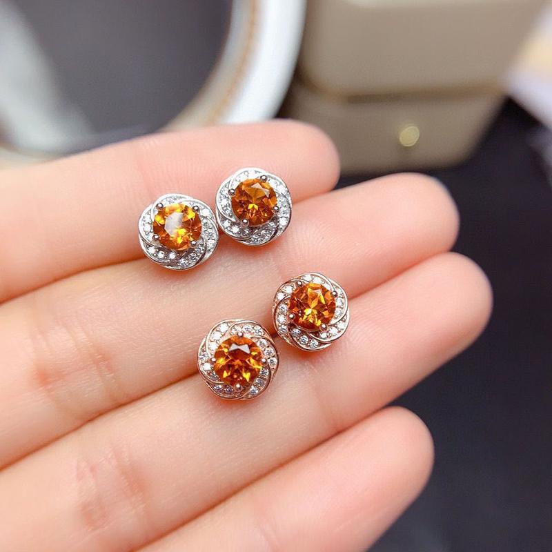 Stud Exquisite Flower Earring Inlay Round Dazzling Moissanite 925 Sterling Silver Jewelry For Women Wedding Girl&#039;s Birthday Gift