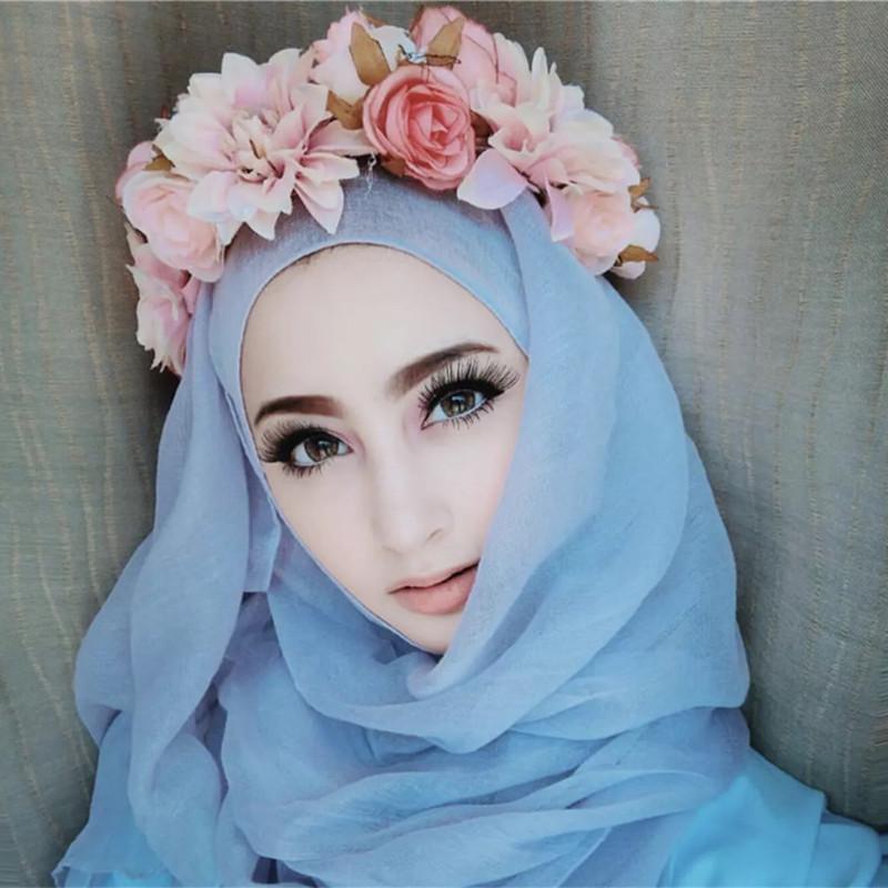 Scarves 2021 Fashion Bubble Plain Scarf Fringes Women Soft Solid Colors Wrinkle Muffler Shawl Wrap Muslim Crinkle Hijabs Stoles