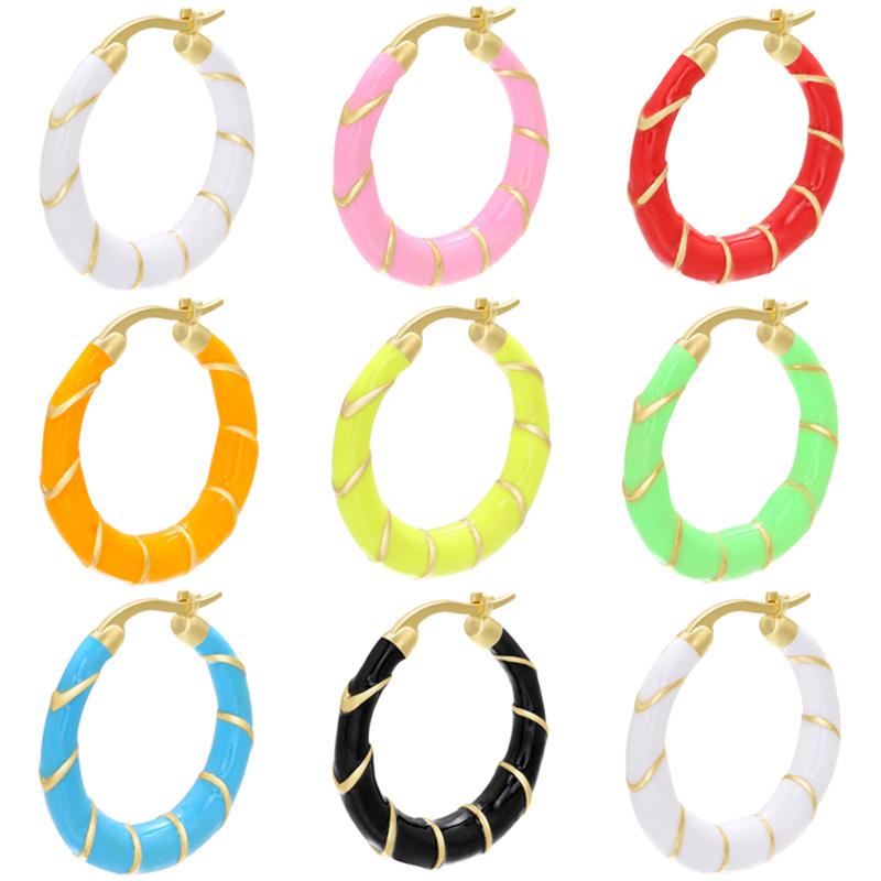 Hoop & Huggie Fashion Spiral Enamel Copper Earrings For Woemn Gold Color Round Unusual Ring Jewelry Gifts 25mm X 24mm, 1 Pair