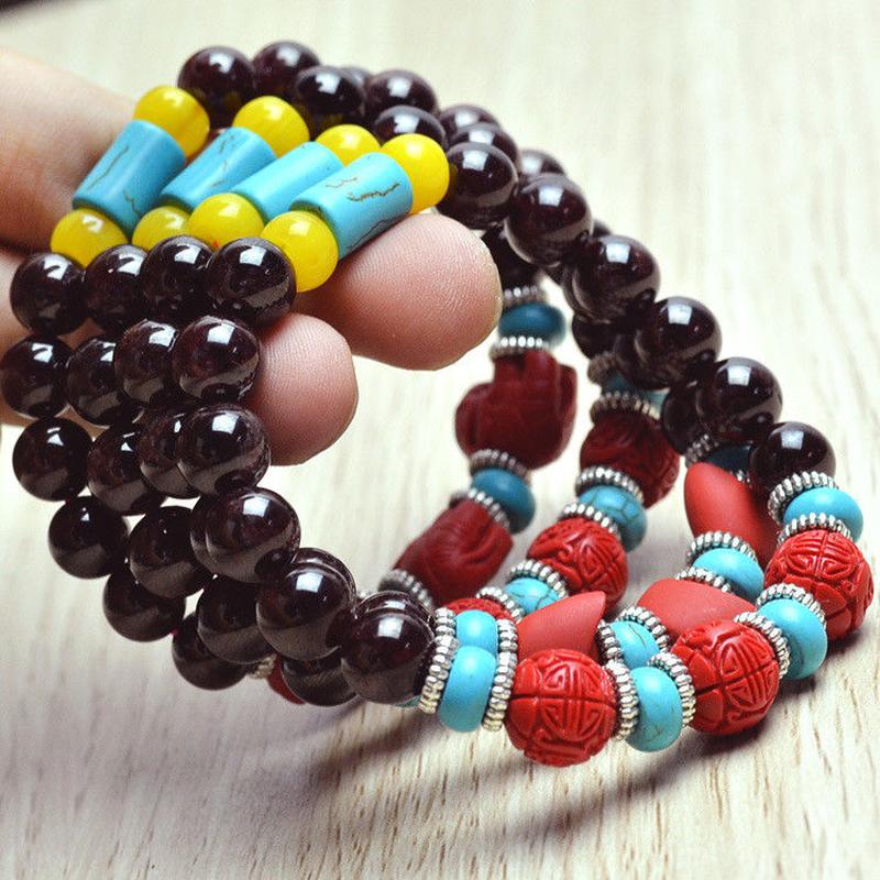 Beaded, Strands MOROW Handmade Creative Natural Black Garnet Cinnabar Round Beads Girls Stone Stretch Women Mens Bracelet 9mm Jewelry Gift