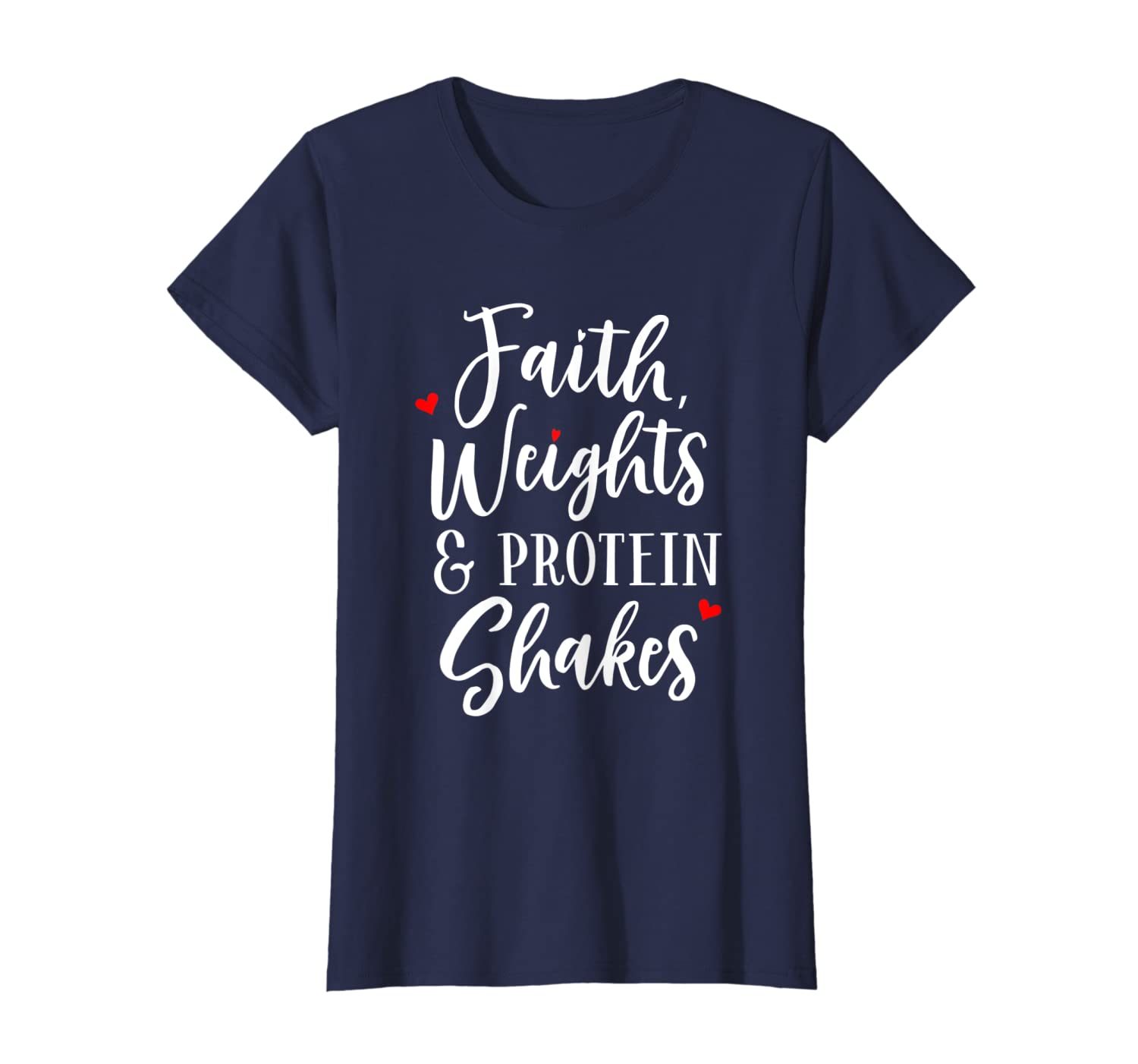 Womens Funny Christian Fitness Faith Weights Protein Shakes T-Shirt